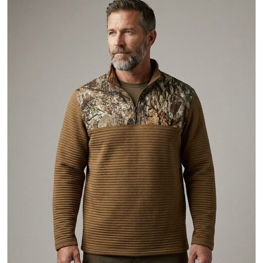 Realtree SZ LG Men's Camouflage Brown Soft Quarter Zip Soft Warm Shirt, hunting